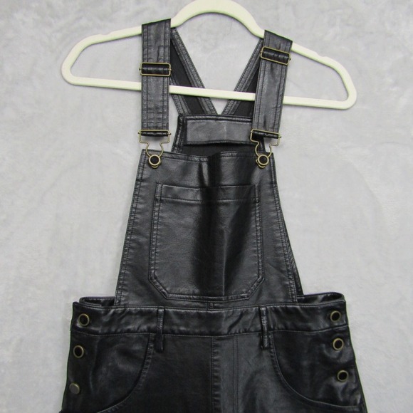 Avec Les Filles Anthropologie Overalls Size Small Black Faux Leather - Picture 9 of 14
